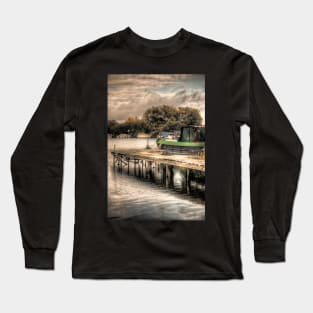 Narrow Boat and Jetty HDR Long Sleeve T-Shirt